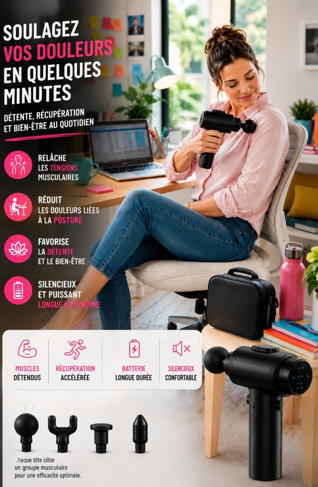 Femme soulageant ses tensions musculaires avec le pistolet de massage Lenovo